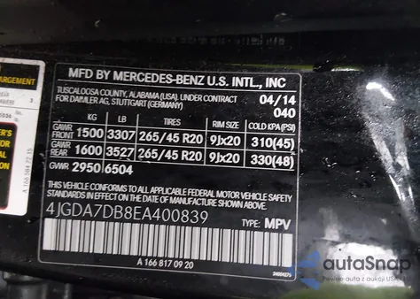 2014 Mercedes-Benz Ml 550 4Matic из США, поврежденный, VIN 4JGDA7DB8EA400839